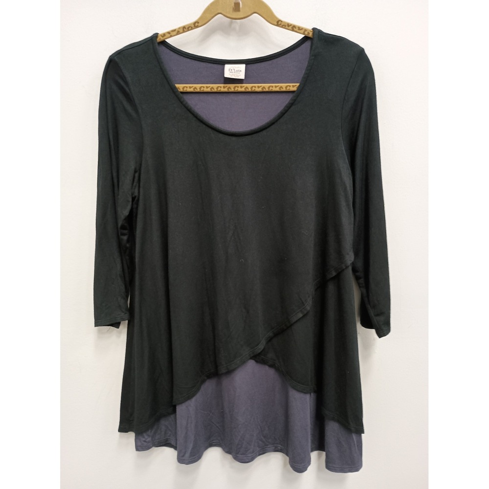 Et'Lois Layered Tunic Top Womens Small Black Grey Lagenlook Minimalist SM23080